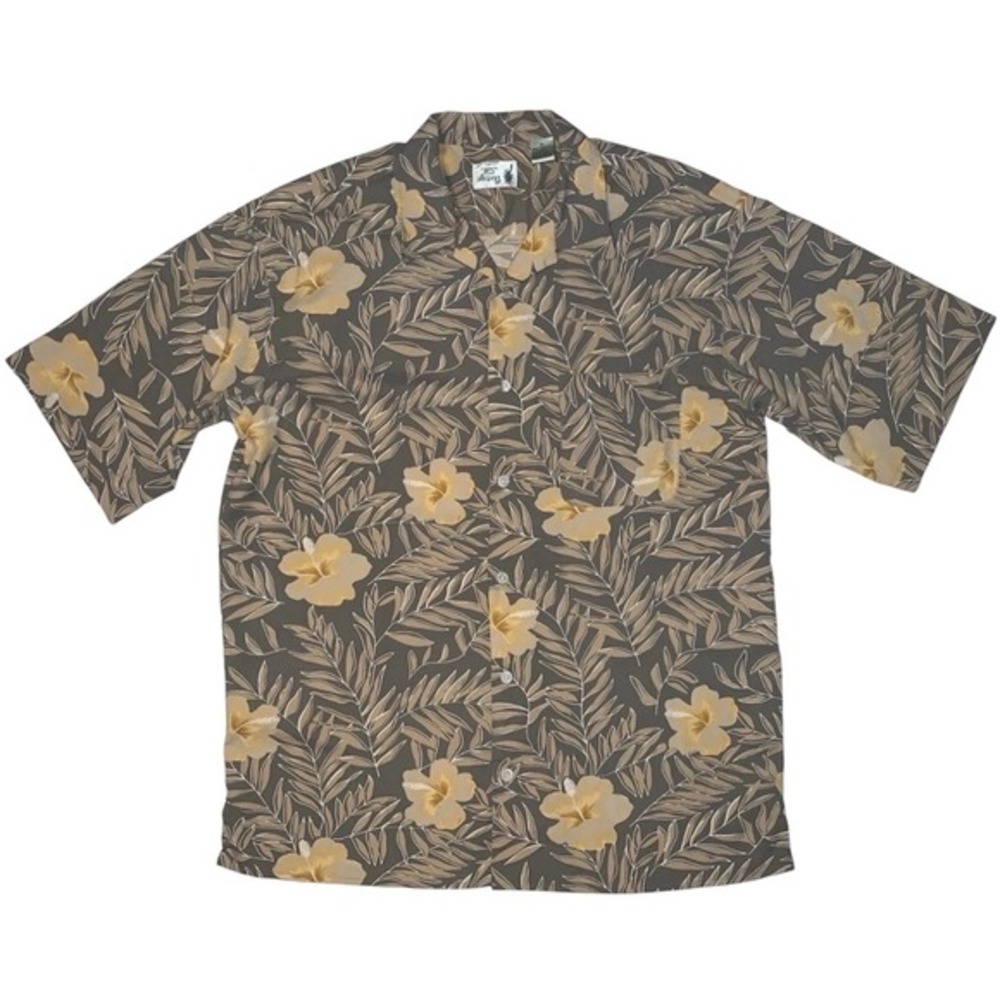 Vintage Silk Circa 1969 Men's XL Brown Tropical Floral 100% Silk Hawaiian‎ Shirt